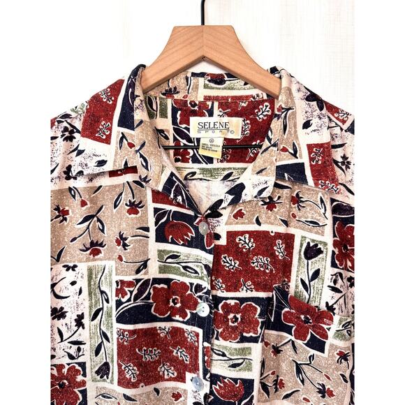 VINTAGE 100% Silk Blouse Size 2X Floral Corrage Hawaiian Summer Beach Vacation - Picture 1 of 10